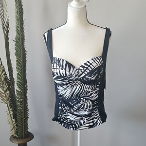 Maxine of Hollywood Black and White Slimming Tankini Top NWT